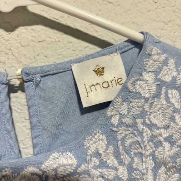J. Marie Womens Blue & White Embroidered Ruffle Flutter Sleeve Blouse XS - Picture 3 of 6